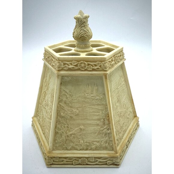 Vintage 1950s CreamPlastic Etched Litho Pane Reversed Painted BIRDS Lampshade - Picture 1 of 14